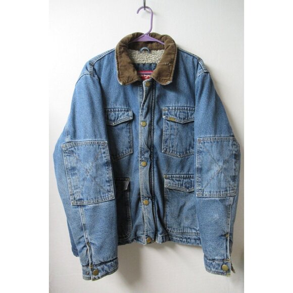VTG Wrangler Hero Men's Denim Jacket Sherpa Lined Work Coat Corduroy Collar XL - Picture 3 of 14